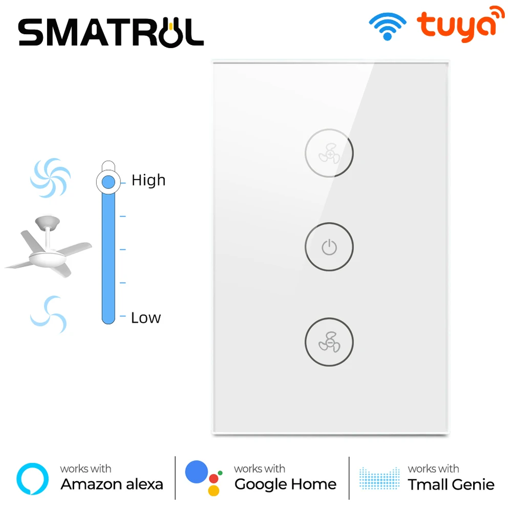 

SMATRUL Wifi Touch Ceiling Fan Switch US Smart Life Remote Timer Speed Wall Glass APP Control Work with Alexa Google Home Tuya