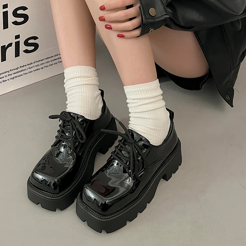 

2024 punk fashion single shoes spring and Autumn Gothic women's shoes platform platform with heels small leather shoes