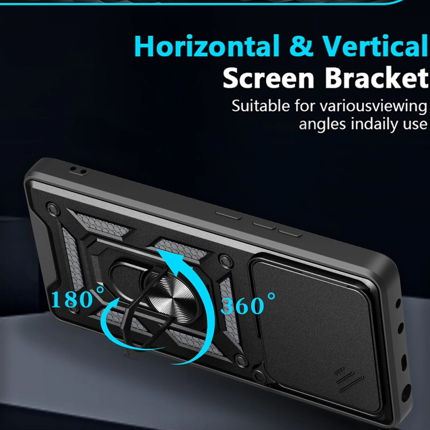 Sliding Window Armor Case with Ring Holder Phone Cover