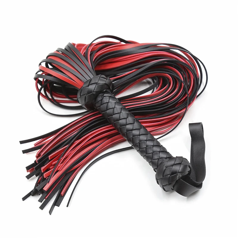 Fetish Black&Red PU Leather Whip Flogger Handle Spanking Paddle Knout Flirt BDSM Adult Game Erotic Sex Toys for Women Couples