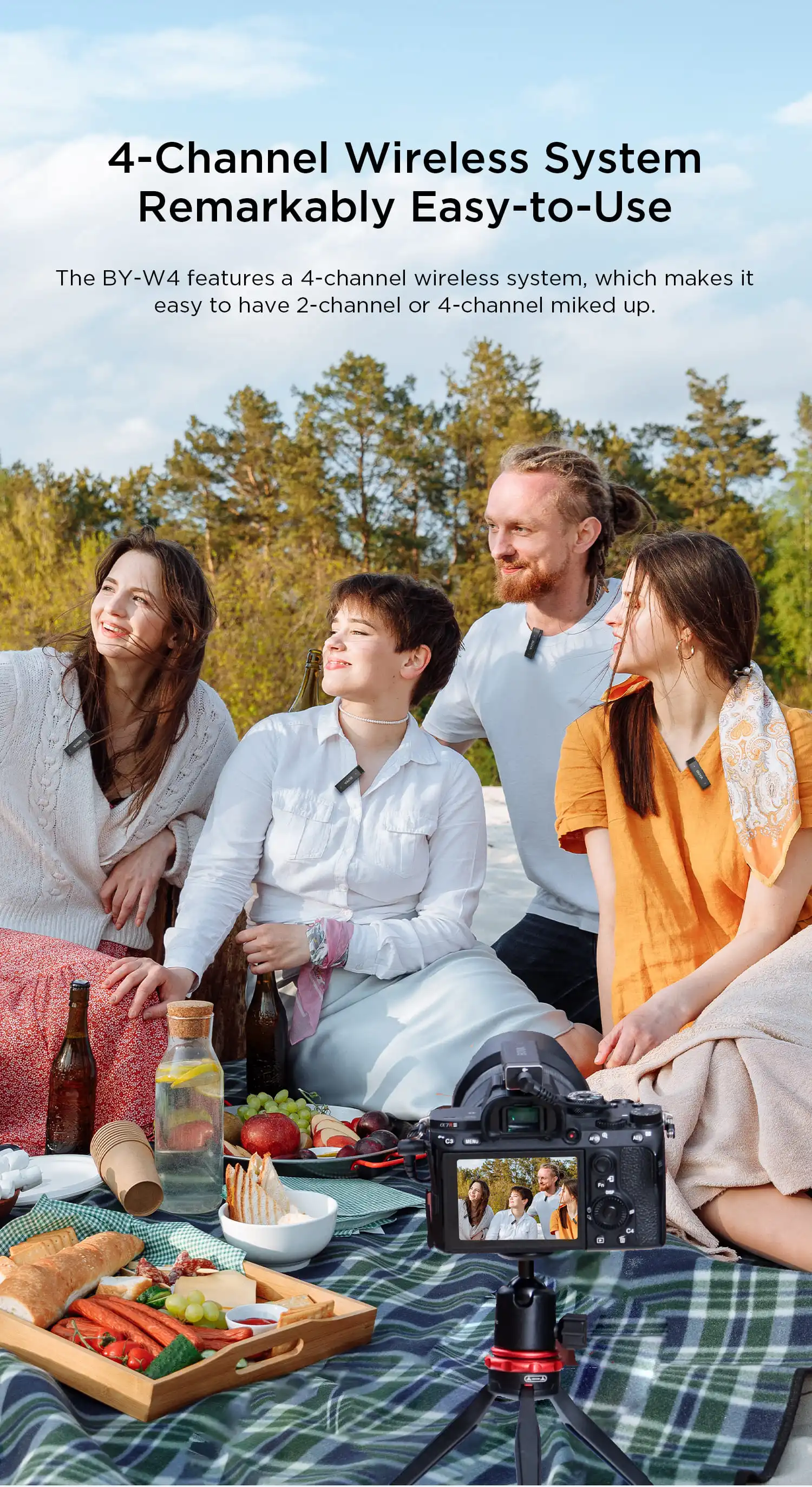 BOYA BY-W4 4-Channel Wireless Lavalier Lapel Microphone for iPhone Camera Samartphone Video Recording Podcast YouTube Streaming