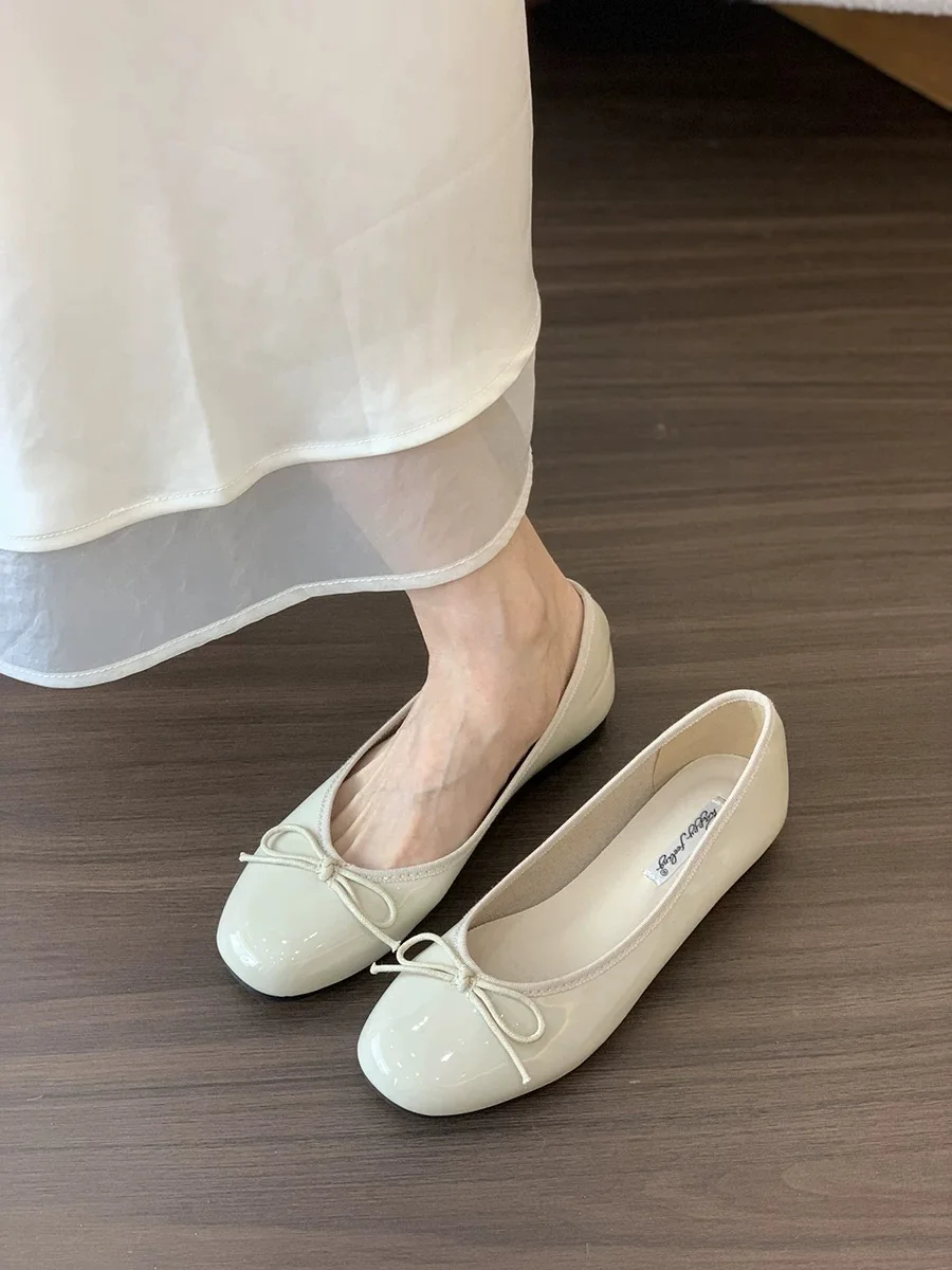 أحذية نسائية مسطحة بفيونكة عصرية للربيع والخريف طر...