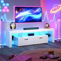 Modern LED TV Stand with Storage Drawers and Adjustable Lights for 50-75 Inch TVs, White Entertainment Center 2