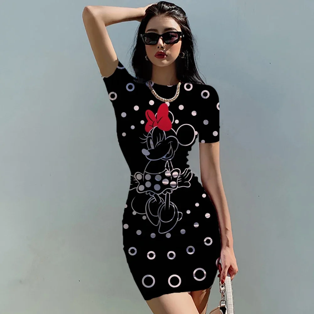 2022 Disney Sexy Minnie Mickey Mouse Leopard Print print Bodycon Mini Dress Women Summer Sexy bag hip Party Clubwear Slim Dress 3