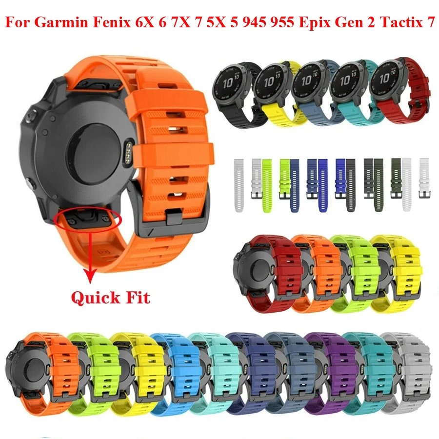 

QuickFit 22mm 26mm Strap for Garmin Epix Gen 2 Silicone Band for Garmin Fenix 7 7X 5 5XPlus 6 6X Pro Enduro 2 Bracelet Watchband