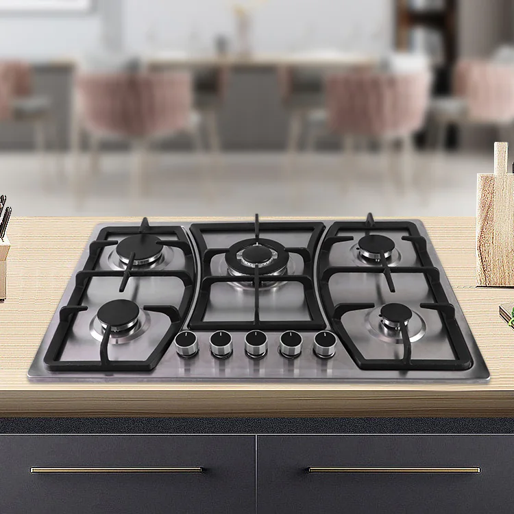 Kitchen Appliances 5 Burner Electronic Ignition Gas Hob Gas Cooker Cooktop Household Stainless Steel Stove
