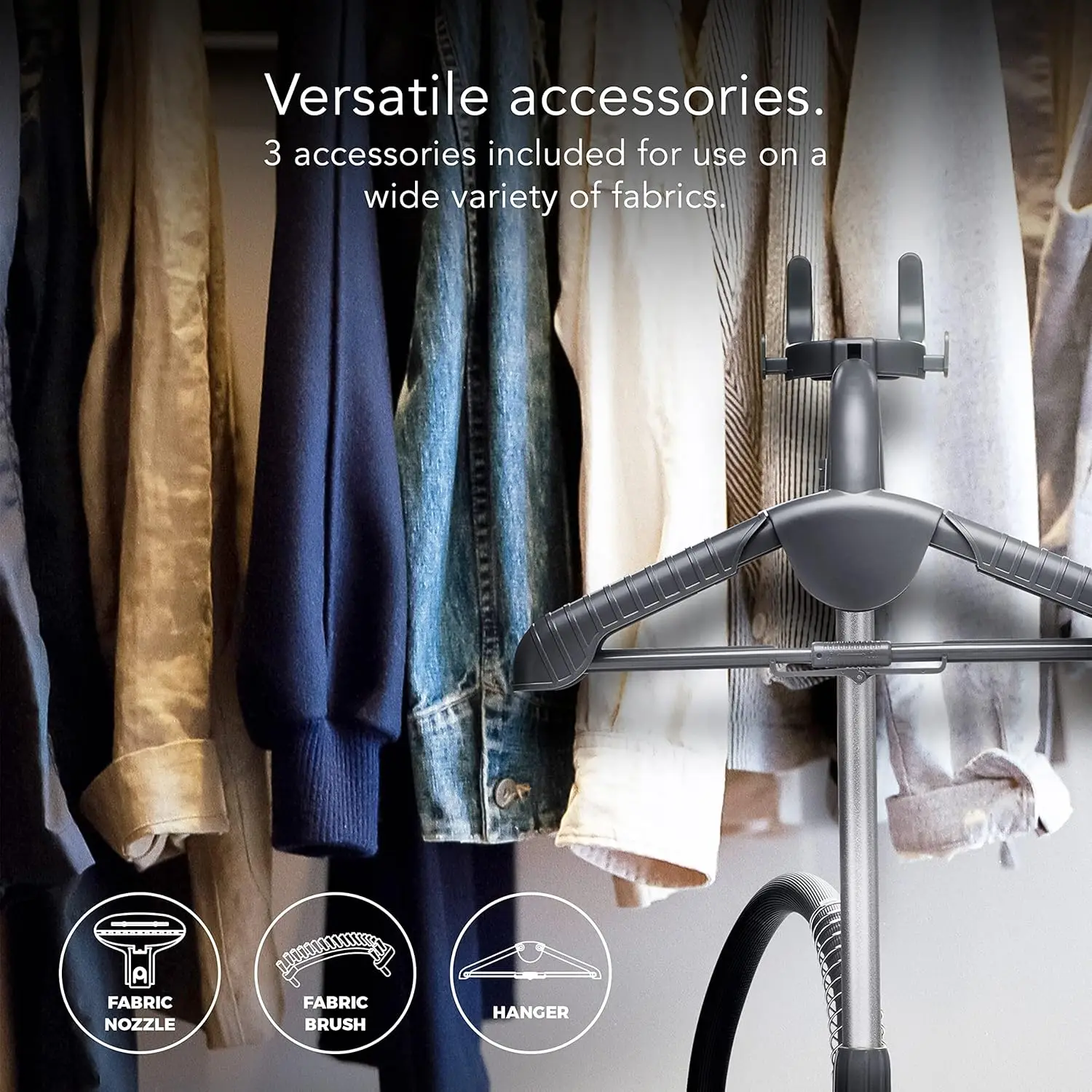SF-520 Full Size Fabric Steamer with Insulated Hose, Clothes Hanger, and Fabric Brush , White 6