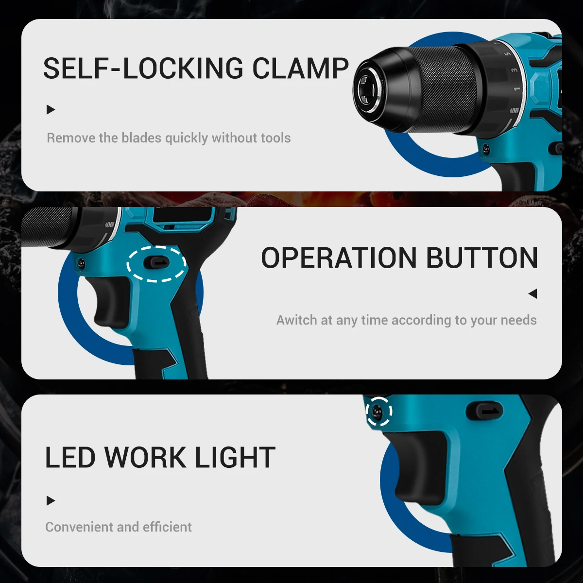 Drillpro Electric Power Tool Set 800N.M Electric Wrench Rotary Hammer 13mm Power Drill 125mm Angle Grinder For Mak 18V