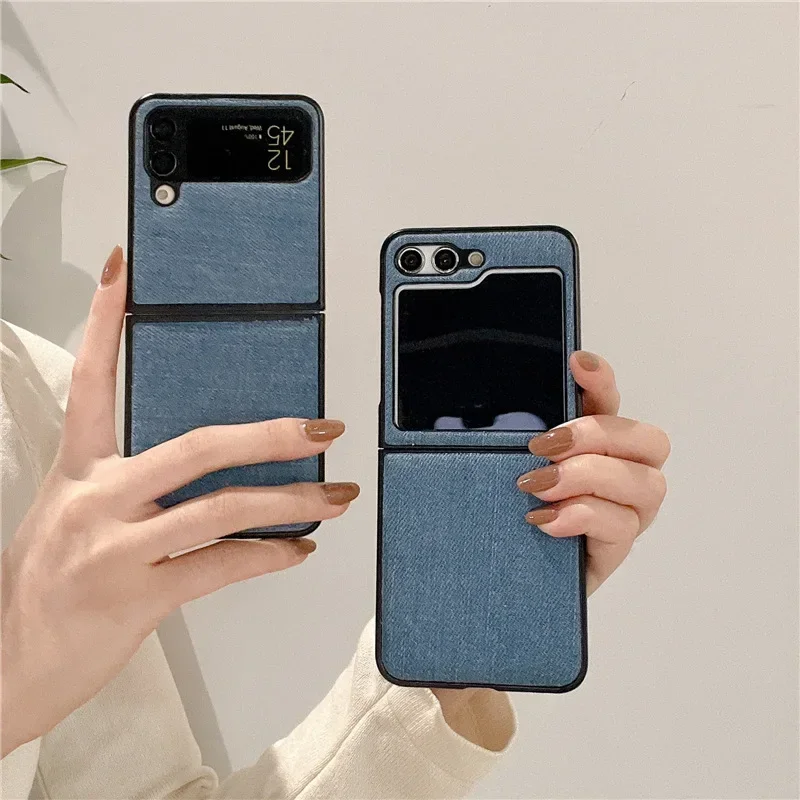 

Blue Black Denim Phone Case for Samsung Galaxy Z Flip 4 Z Flip 5 Hard PC Back Cover for ZFlip5 ZFlip4 Case Shell