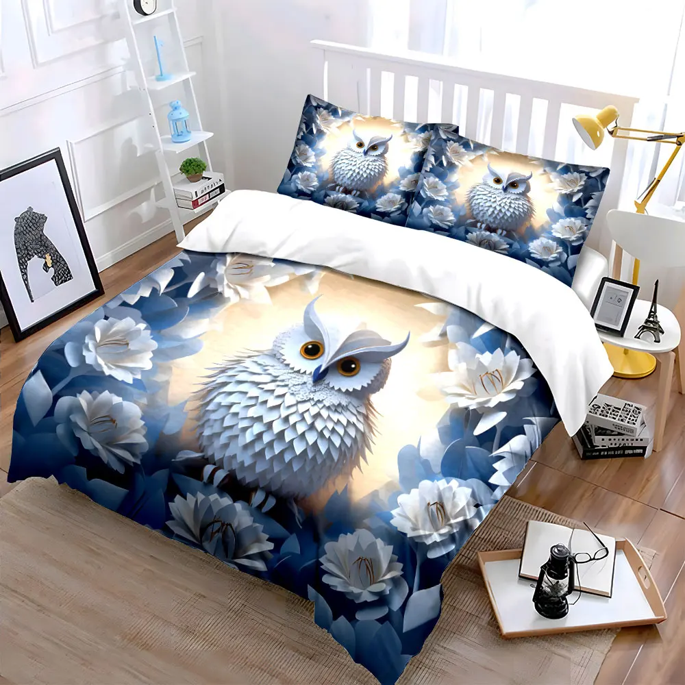 Owl Design Decorative Set Soft Skin-Friendly Bedding Set Includes 1 Duvet Cover And 2 Pillowcase, Gift 4
