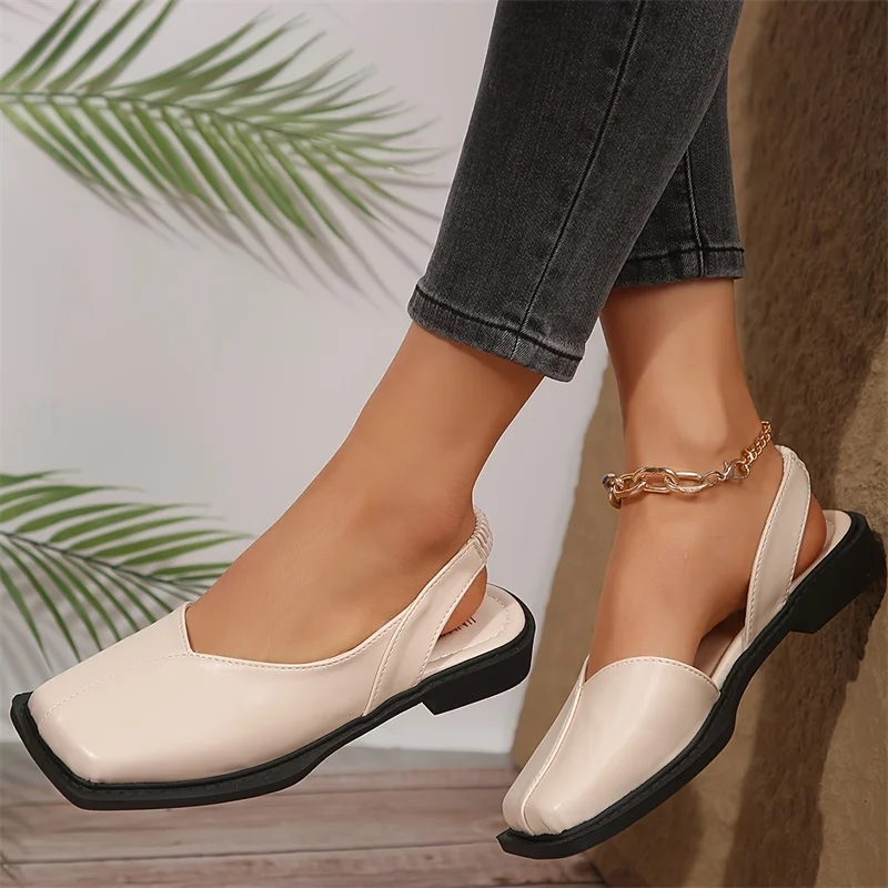 New Summer Flat Shoes Square Toe Pleated Women's Sandals Classic Slingback Casual Women's Slippers Party Sandals