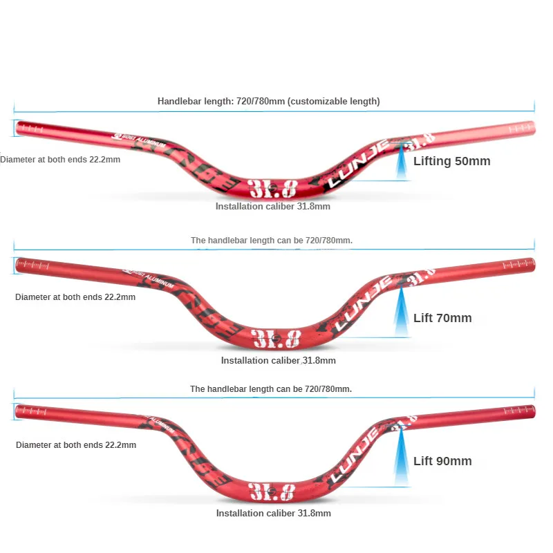 31.8x720/780mm Handlebar MTB Bike Riser Aluminum Swallow HandleBar Rise 90mm Mountain Folding Bicycle Handlebar Bike Parts