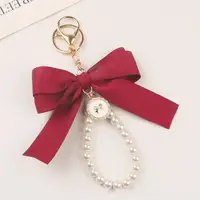 Fashion Large Bowknot Ribbon Pearl Key Chain Women's Multi-color DIY Key Pendant Hanging Ornament Sweet Bag Accessories 2