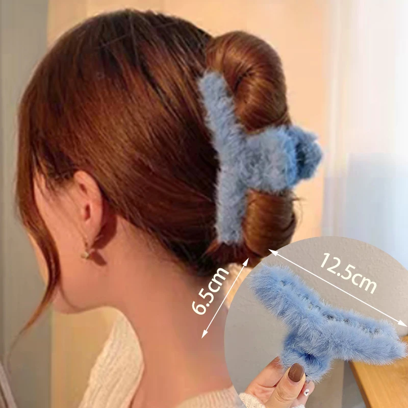 17KM Korea Plush Hairpins Warm Autumn Winter Hair Clips for Women Shark Plus Size Hair Claws Trendy Fashion Hair Accessories New