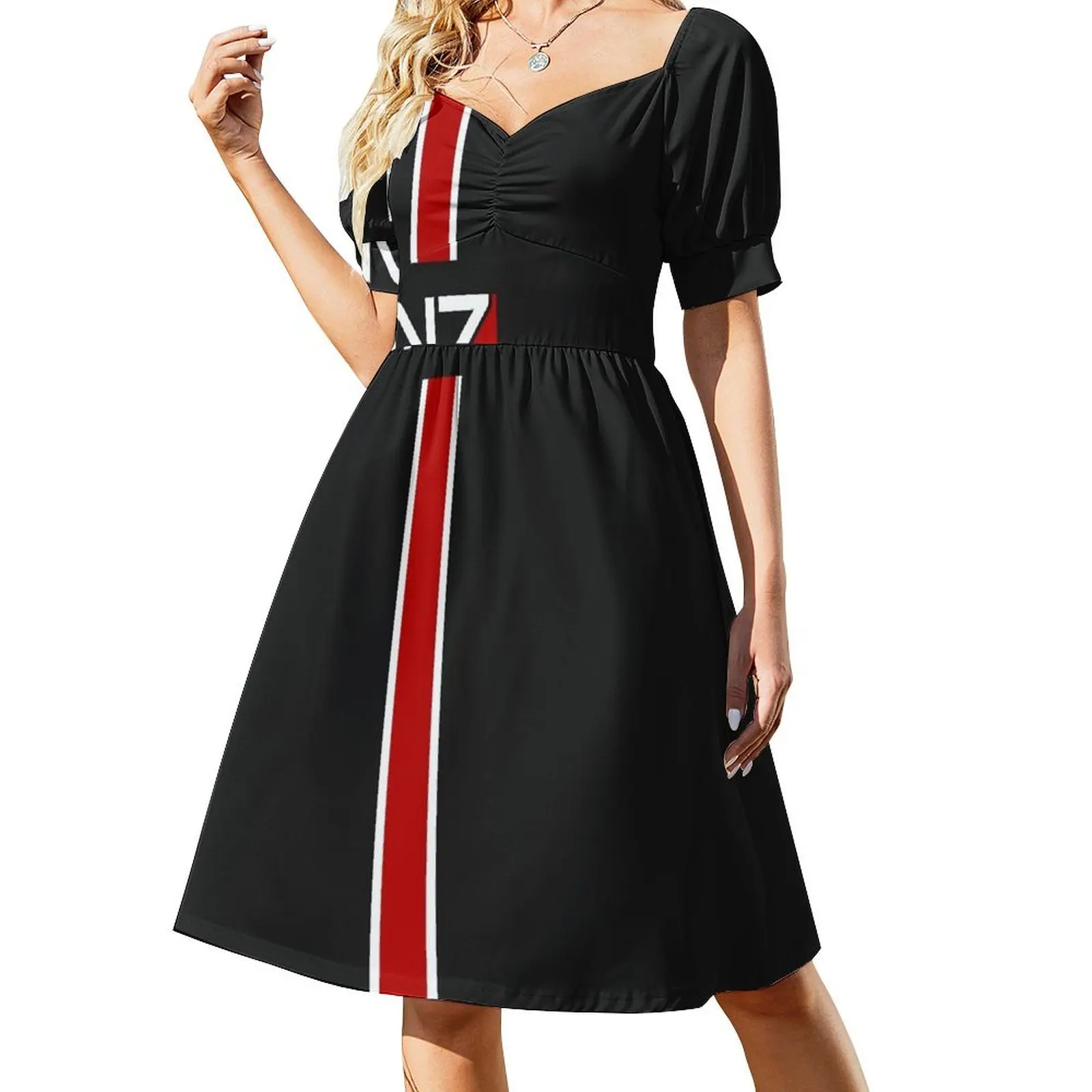 thumbnail image 1 of Vestido de manga corta con emblema N7 Mass Effect, vestidos elegantes de tallas grandes, vestido de noche elegante y chic, vestido de noche para mujer, 1 of 7