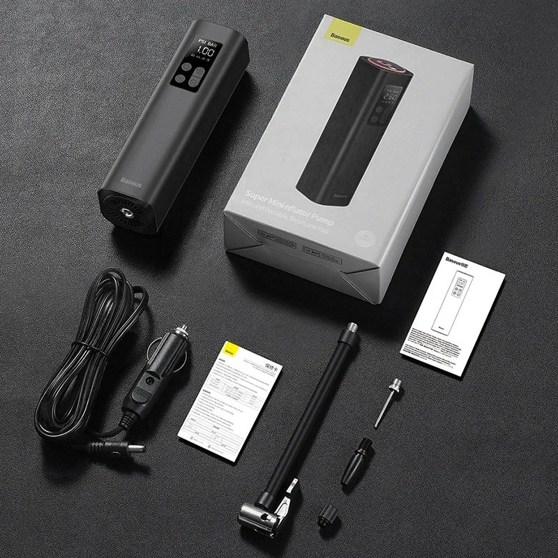 Baseus-مضخة نافخة إطارات السيارة الكهربائية الذكية ، PSI ، ضاغط هواء بشاشة ليد للدراجة ، دراجة نارية ، 12 فولت