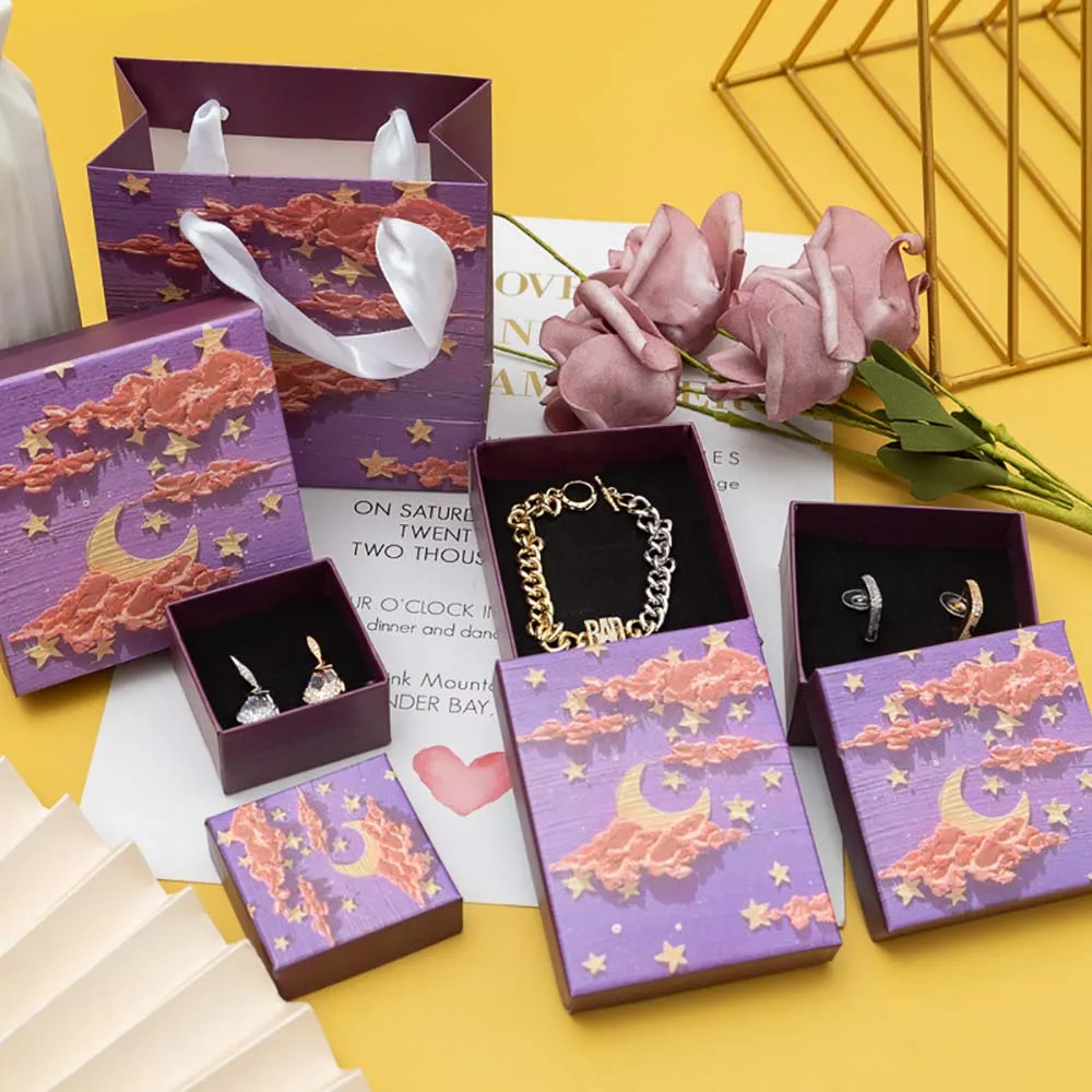 24pcs New Ink Kraft Paper Jewelry Packaging Gift Boxes With Black Sponge Luxurious Cardboard Wedding Earring Ring Organizer Case