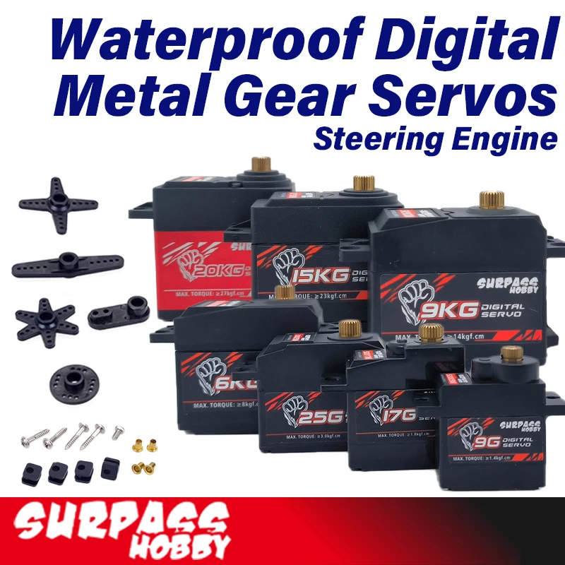 Surpass Hobby Digital Servo Motor Metal Gear Servos Waterproof Arm 25T for 1/10 1/8 1/12 1/16 1/