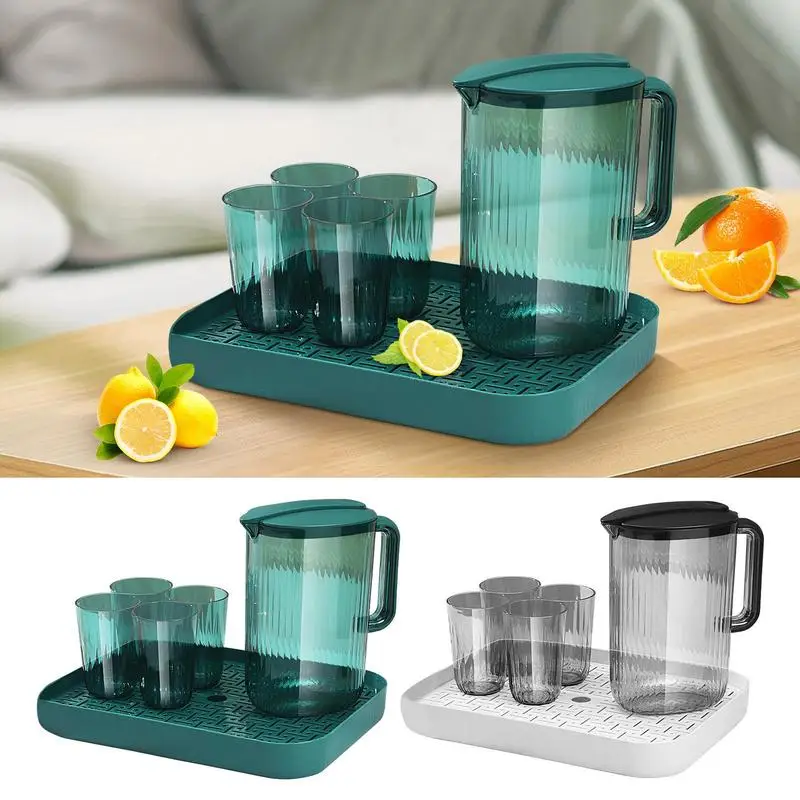 

Juice Containers With Lids 2L Cold Water Jugs Tea Pitcher Large Capacity Clear Cold Water Jugs With 4 Cups Fridge Door Water