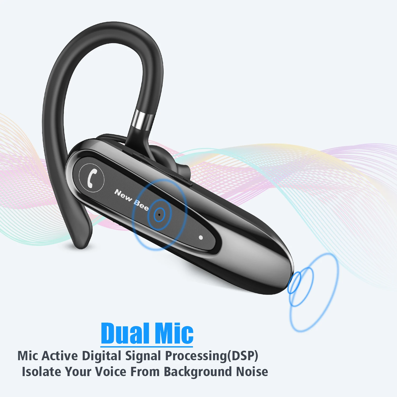 New Bee Bluetooth Earphones V5.0 Headset Wireless Headphones Business  Hands-free Earbuds 24H Talk Time Earpiece with Microphone