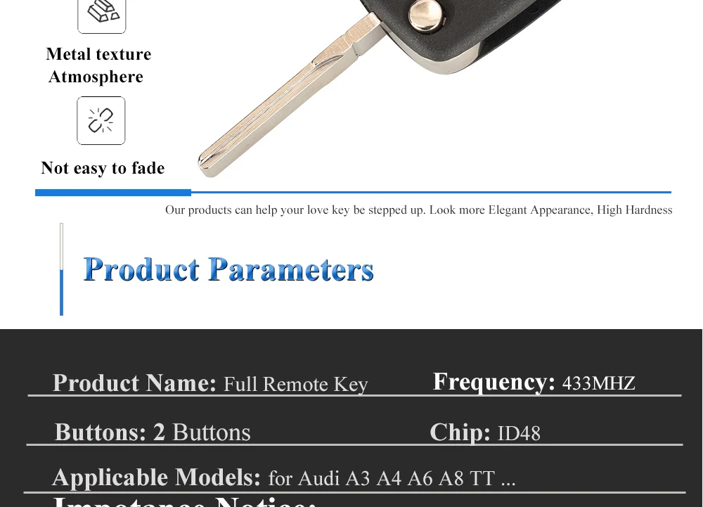 Keyforkess Chip chiave remota 433Mhz ID48 Chip per Audi A3 A4 A6 A8 TT 2 pulsante Flip pieghevole chiave dell'automobile Contol 4D0.837.231 - S4c6e28e13f224f99b488f87a3c287bc11