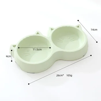 Pet Cat Double Bowl Eco-friendly PP Material Cartoon Cat Face Shape Food Water Feeding Bowl Non-slip Puppy Cat Feeder Supplies 2