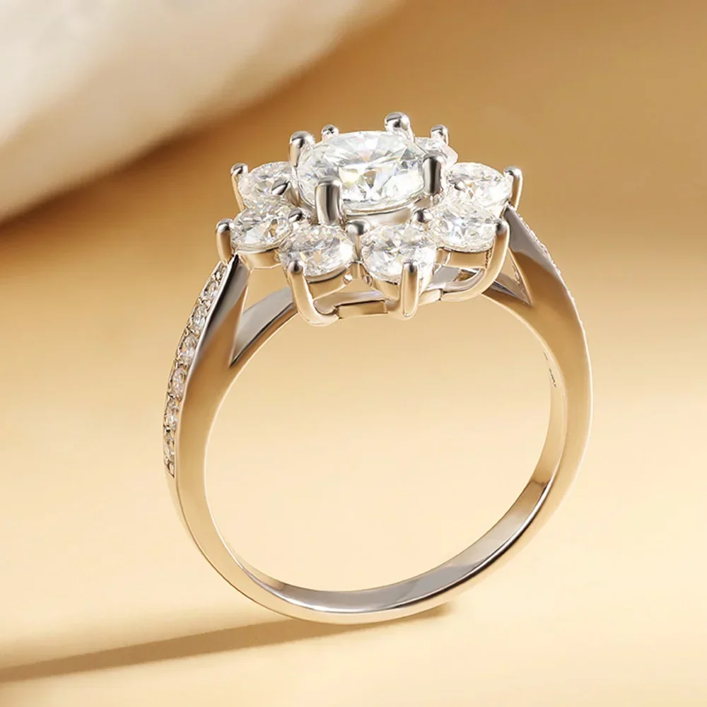 GRA Certificate All Moissanite Ring For Women Sunflower Brilliant Diamond S925 Silver 18K Plated Wedding Band Fine Jewelry Gifts 4