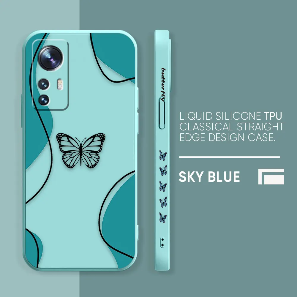 Case For Xiaomi 13 12 12S 11 11T 10 10S 9 9SE 8 8SE Pro Ultra Lite Colour Simple Liquid Silicone Case Beautiful Butterfly