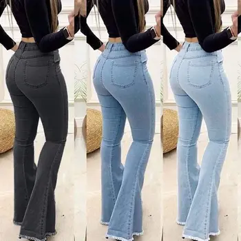 2023 Fall New Women High Waist Boot Cut Jeans Fashion Slim Denim Flared Pants Street Casual Trousers S-3XL Drop Shipping