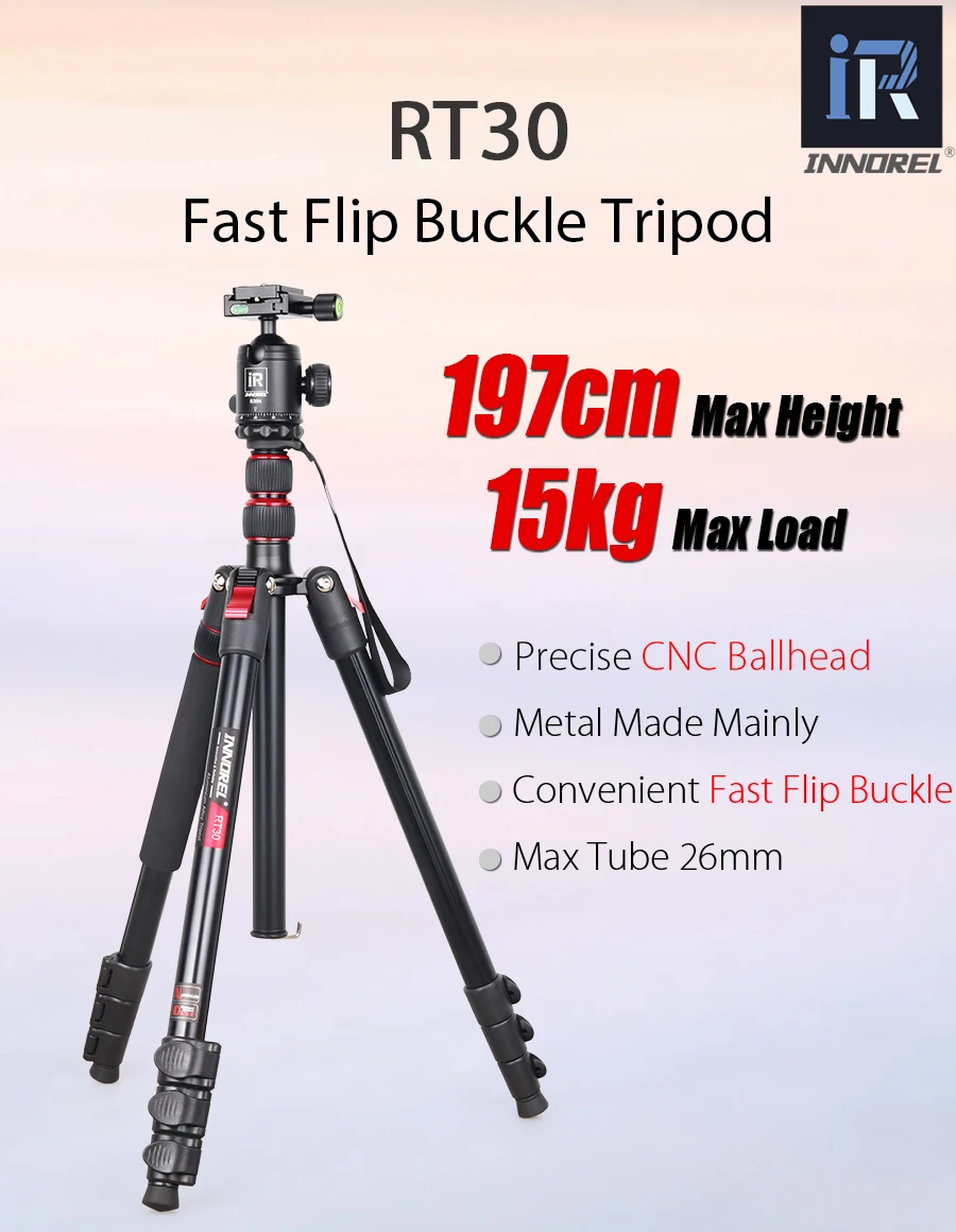 RT30 Tripod  Fast Flip Buckle Height 197cm/77.6in Monopod Aluminium Alloy Profes