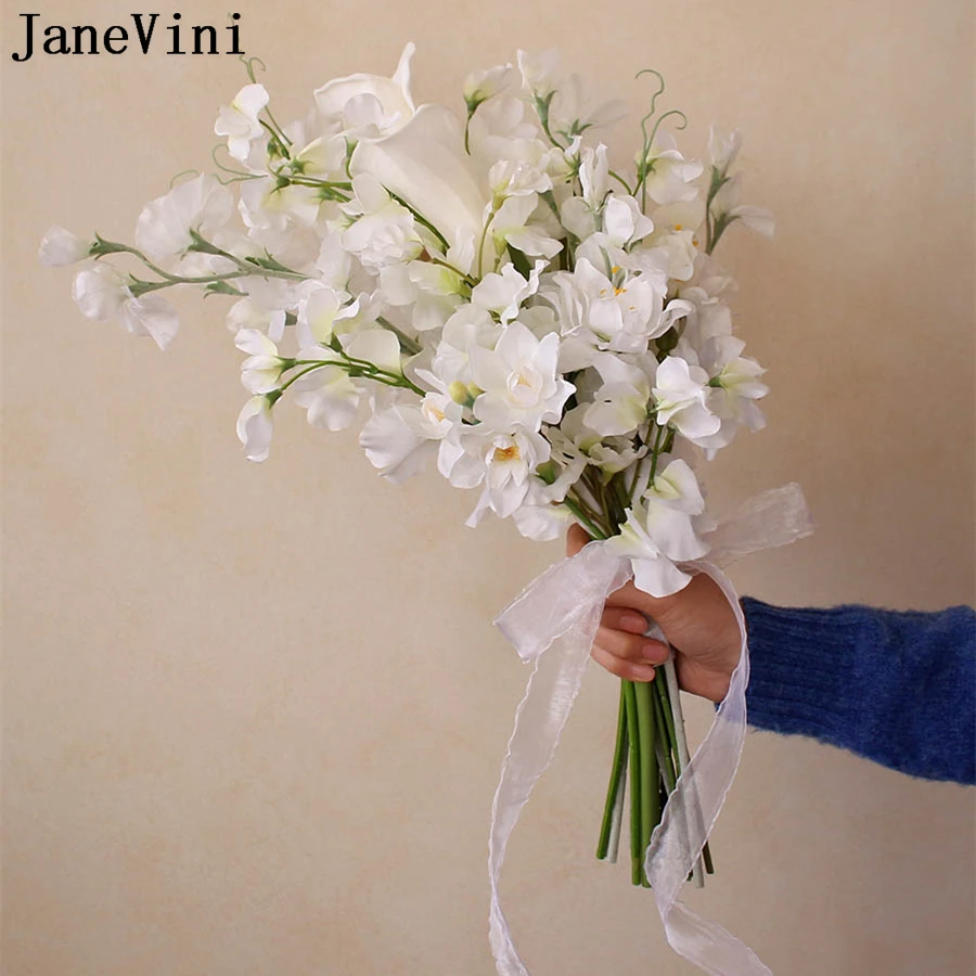 JaneVini Vintage Blush Pink Wedding Bouquet Accessories for Bride Flower  Bouquet Artificial Bridal Austin Rose Ramo