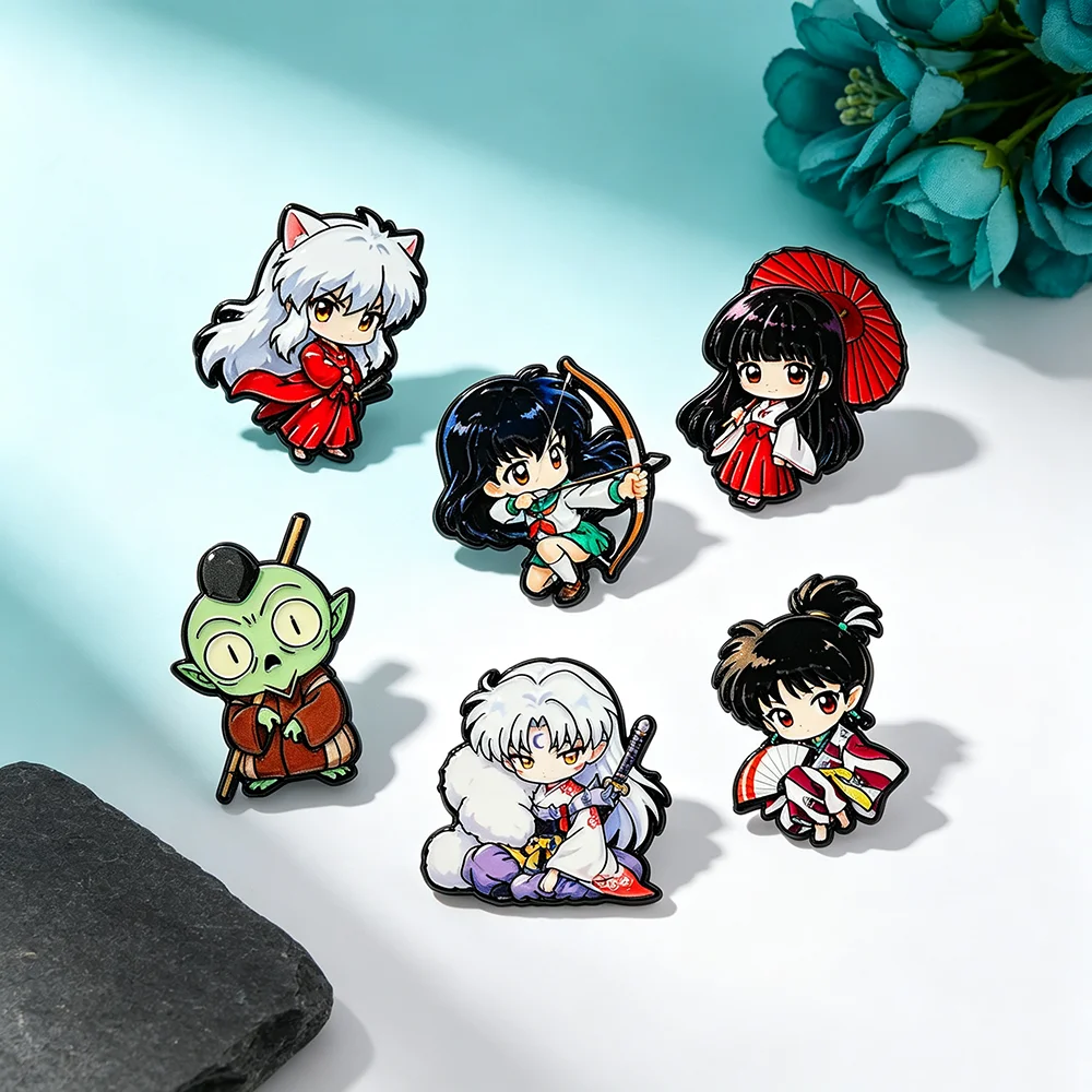 Chibi Anime Enamel Pin Collection: Set of 6 Cute Cartoon Lapel Brooches, Manga Metal Badges for Backpacks and Collectible Jewelry Gifts
