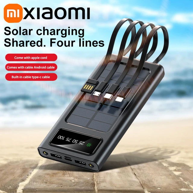 Xiaomi Solar Power Bank 200000mAh Large Capacity Mobile Power Fast Charging Battery With Dual USB 4-Cables For iPhone Samsung 1