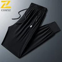 8xl Size Ice Silk Trousers Men's Spring Summer Fashion Drawstring Elastic Waist Straight Pants Casual Comfortable Jogging Pants 1