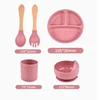 5PCS Silicone Baby Tableware Set Divided Plates Suction Cup Bowl Spoon Fork Dishes For Toddler Training To Eating Safe BPA Free 2