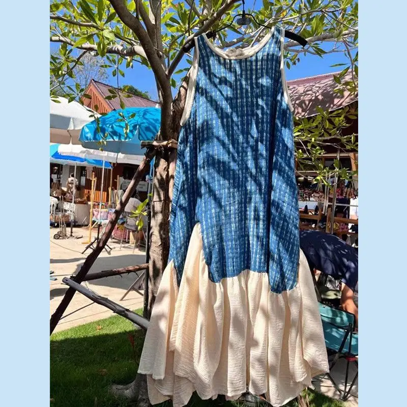 korobov retro dress Korobov French Vintage Robe Women Spring Patchwork Vest Skirt Sleeveless  Dress Splicing Ruffled Edge Fashion Vestidos De Mujer