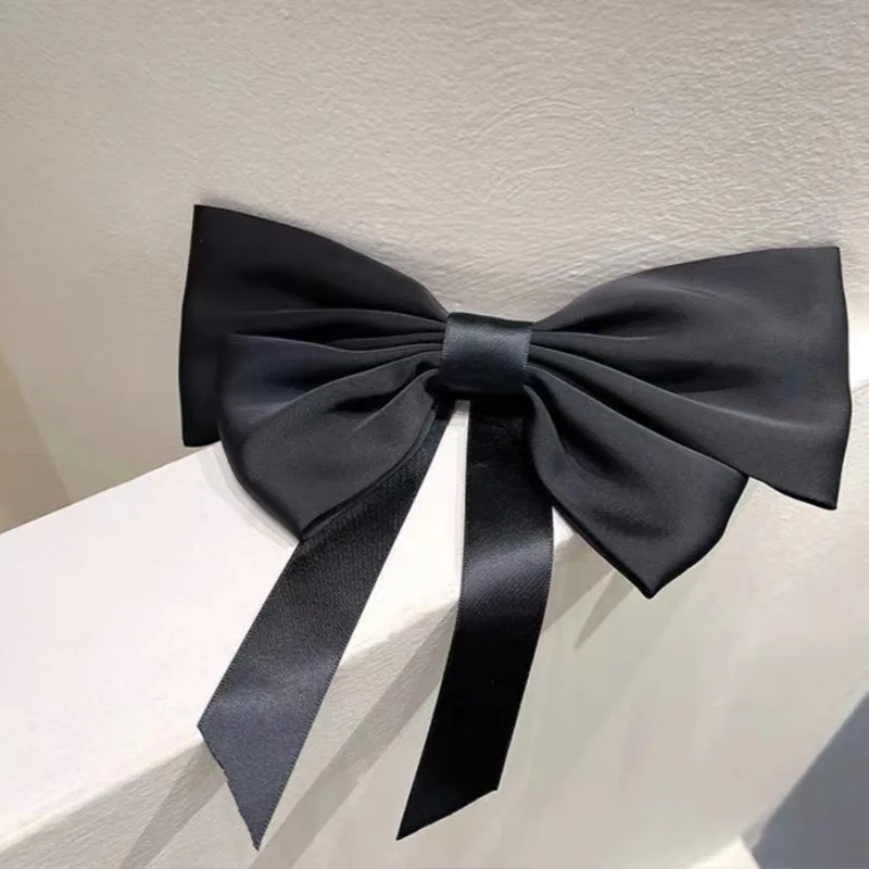 Stain Fabric Hair Big Bow Hairpin For Women Girls Ribbon Hair Ribbons Clips Black White Bow Top Clip Female Hair Accessories replacement fabric for awning anthracite and white 4x3 m