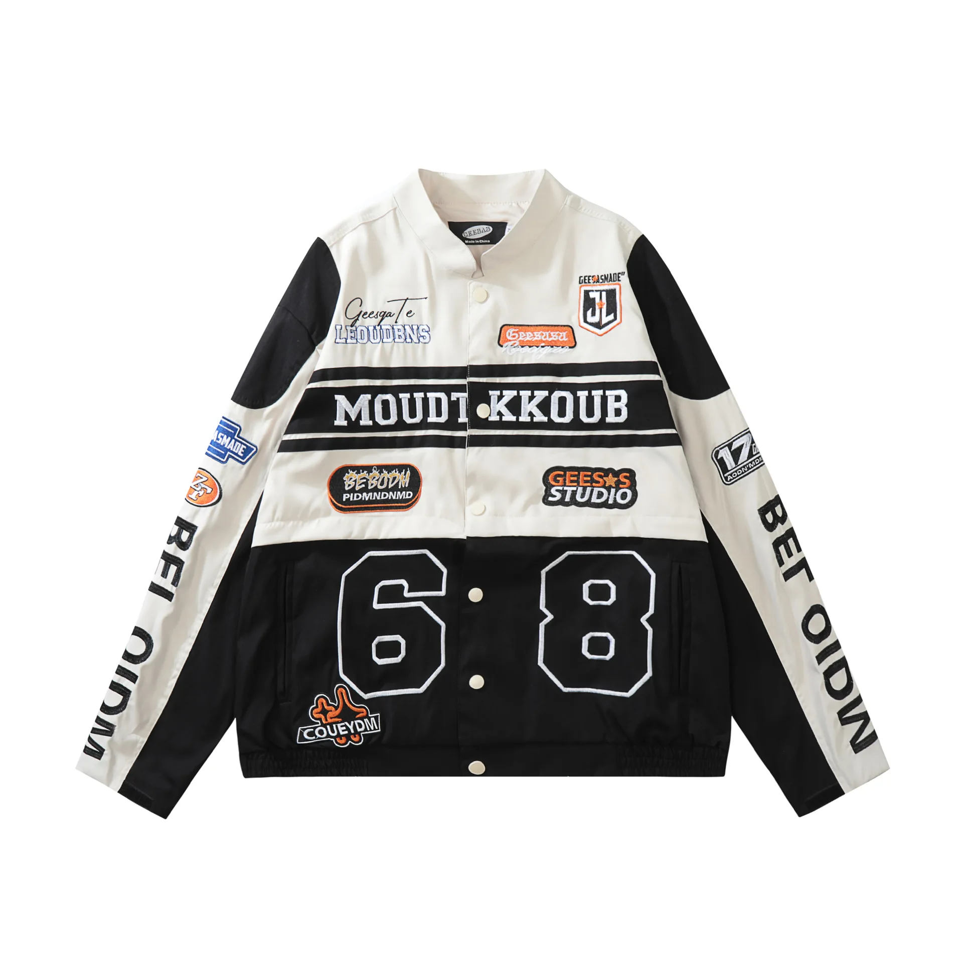 

Trendy Letter Embroidery Baseball Collar Biker Jacket Personality Men's Motorcycle Zipper Coats Detachable Sexy Girls Crop Tops