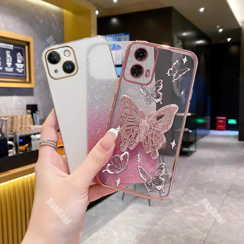 Shiny Butterfly Plating Phone Holder Case – Elegant Design with Secure Grip