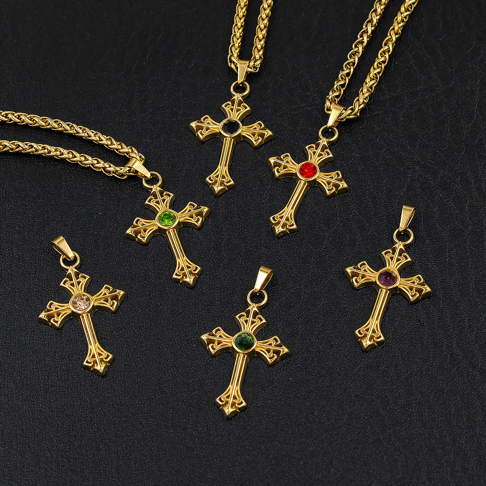 ALTERA Vintage Heart Cross Pendant Chain Necklace for Men/Women Gold