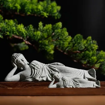 Buddha Reclining Meditating Carving Statue 1
