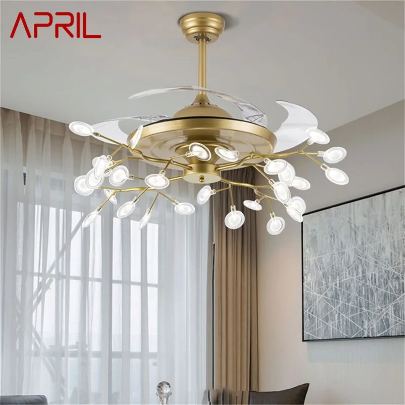 APRIL New Ceiling Fan Light Invisible Lamp With Remote Control Modern Retro Branch LED For Home Restaurant