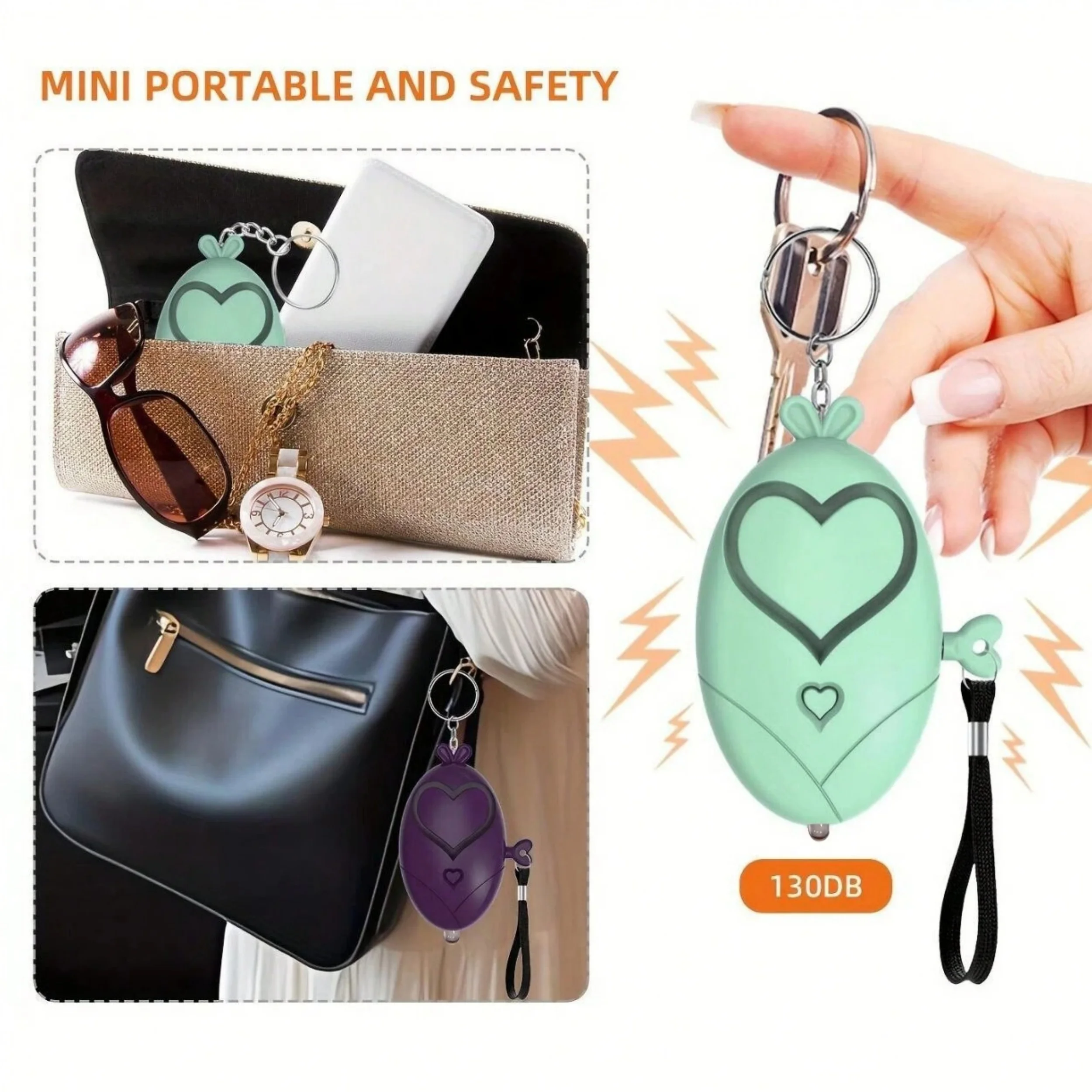 Heart Shaped Personal Safety Alarm - 130DB Portable Keychain Siren