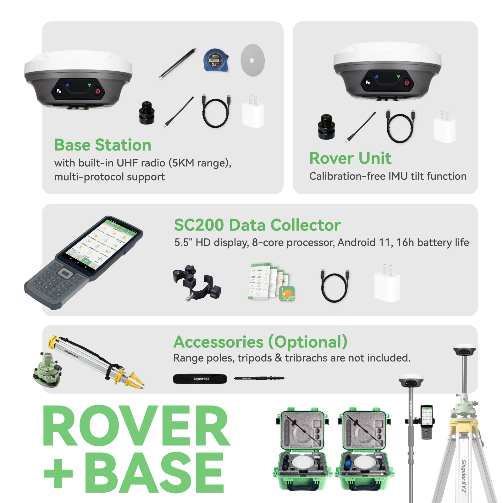 SingularXYZ E1 Lite Gnss Receiver Land Survey Equipment 2cm High Accuracy 60 IMU