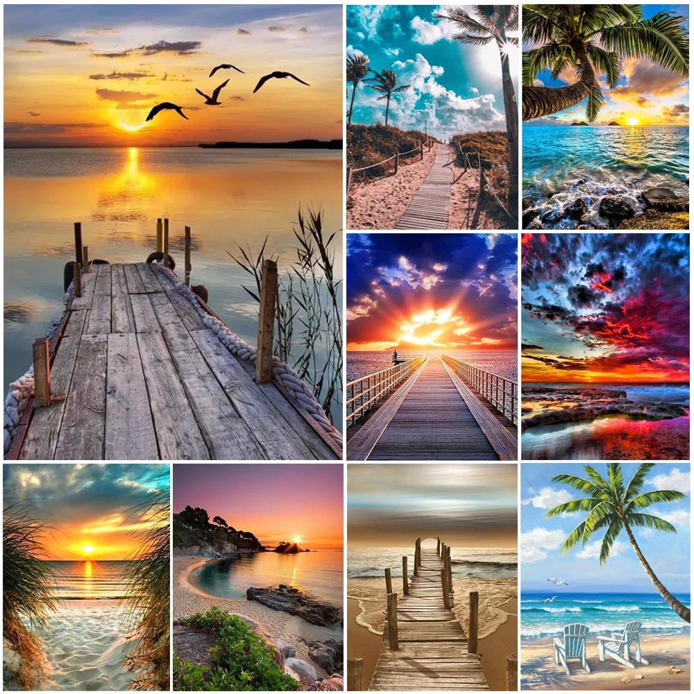 5D DIY Diamond Painting Landscape Sunset Sea Kit Full Drill Square Embroidery Mosaic Art Picture of Rhinestones Home Decor Gift diamond painting diamond art painting kit diamond painting set