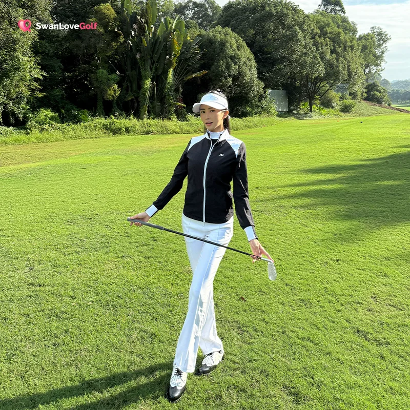 Women spring and autumn thin tench coat golf clothing ladies slim-fit long sleeve contrasting quick dry jacket female golf wear