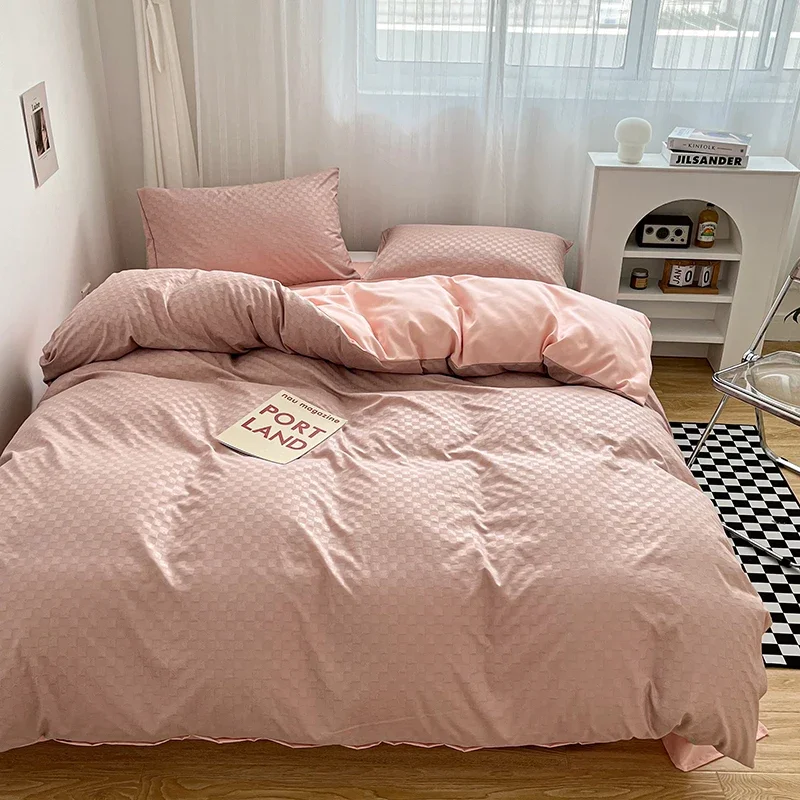 

Plaid Comforter Sets Solid Cotton Duvet Cover Soft Cozy Quilt Comforters Women Men Plain Bedding Set Modern Blanket Durable