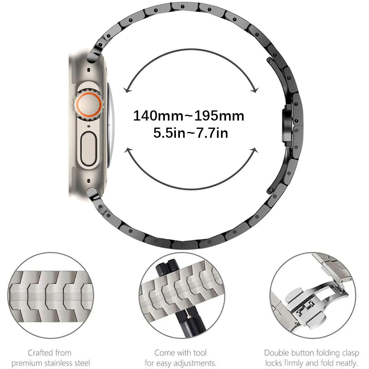 Ultra 2 Titanium Color Strap For Apple Watch 49mm 45mm 44mm 42 Luxury Metal Band For iWatch 8 7 6 5 SE Stainless Steel Bracelet