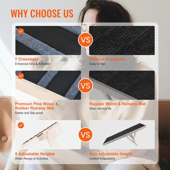 VEVOR Dog Ramp Folding Ladder Anti-slip High Adjustable Wooden Pet Ramp Removable for Small Old Dog Climbing Stairs Sofa Car Bed 3