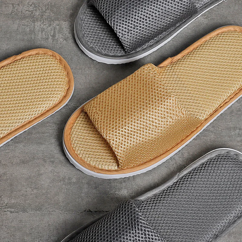 5Pairs/Lot Men Women Disposable Slippers Hotel Open Toe Mesh Slides Non-slip Travel Indoor Spa Guest Slipper Light Portabl